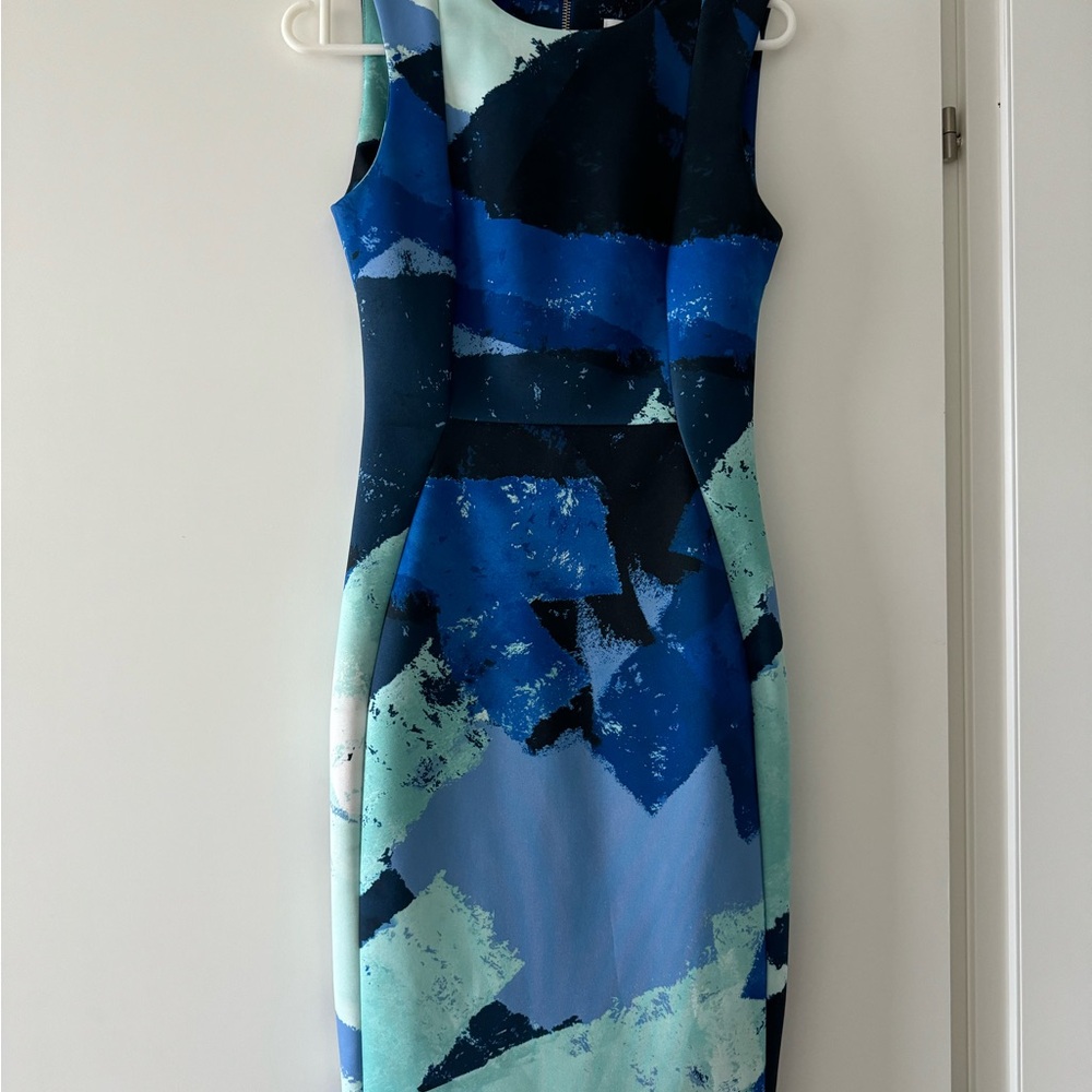 Calvin Klein Blue Abstract Print Midi Dress